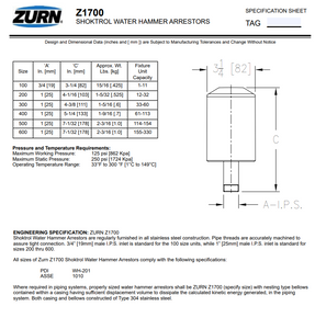 Zurn Shocktrol Water Hammer Arrestor Size 100 Z1700-100 3/4" NPT